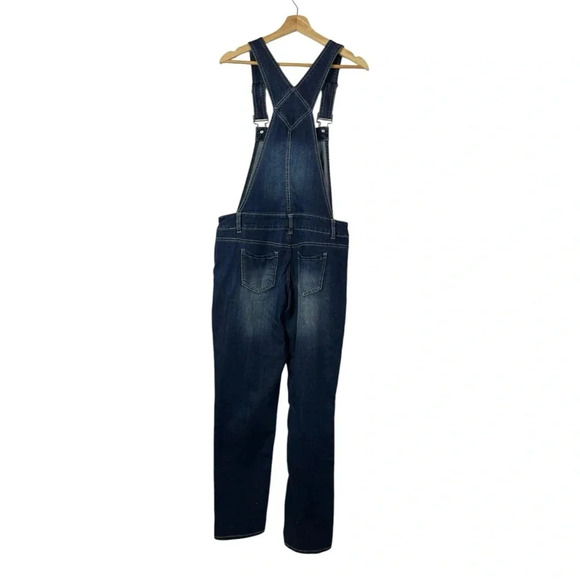Blue Spice Dark Blue Denim Distressed Straight Leg Overalls 9 - Picture 2 of 5